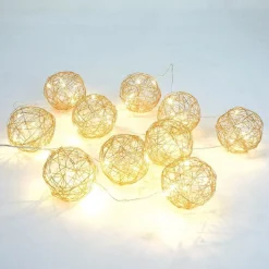 RETIF Girlande Aus 10 Goldfarbenen Kugeln O 8 Cm - 50 Warmweise Mikro-Leds 1,8 M Sale