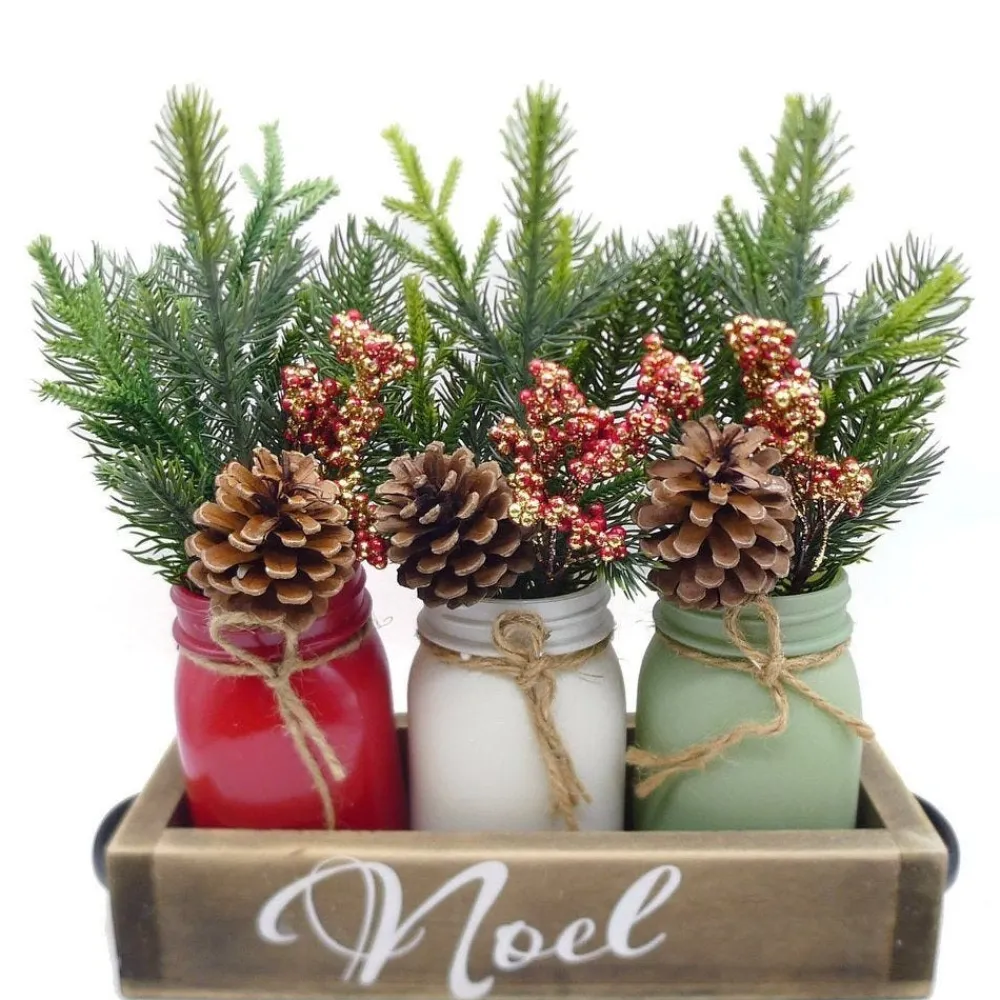 RETIF Verschiedene Vasen Mit Tannenzweigen Auf Holzstander 28 X 11 X 6,5 Cm Flash Sale